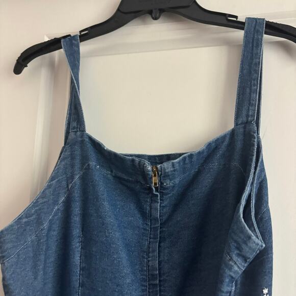 Vintage 90s FACETS Denim Maxi Dress Embroidered Cottagecore Square Neck Sz 14 - Picture 11 of 16